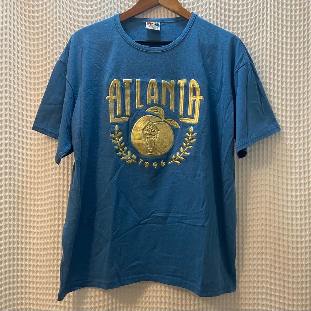 Vintage Atlanta Olympics 1996 Gold Puff Print Spellout T Shirt